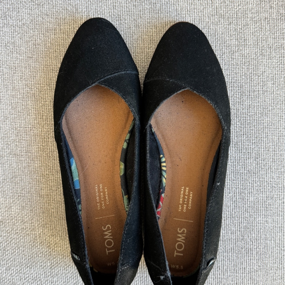TOMS Women's 5.5 Jutti Neat Ballet Flats Casual Slip On Black Suede - Picture 4 of 9
